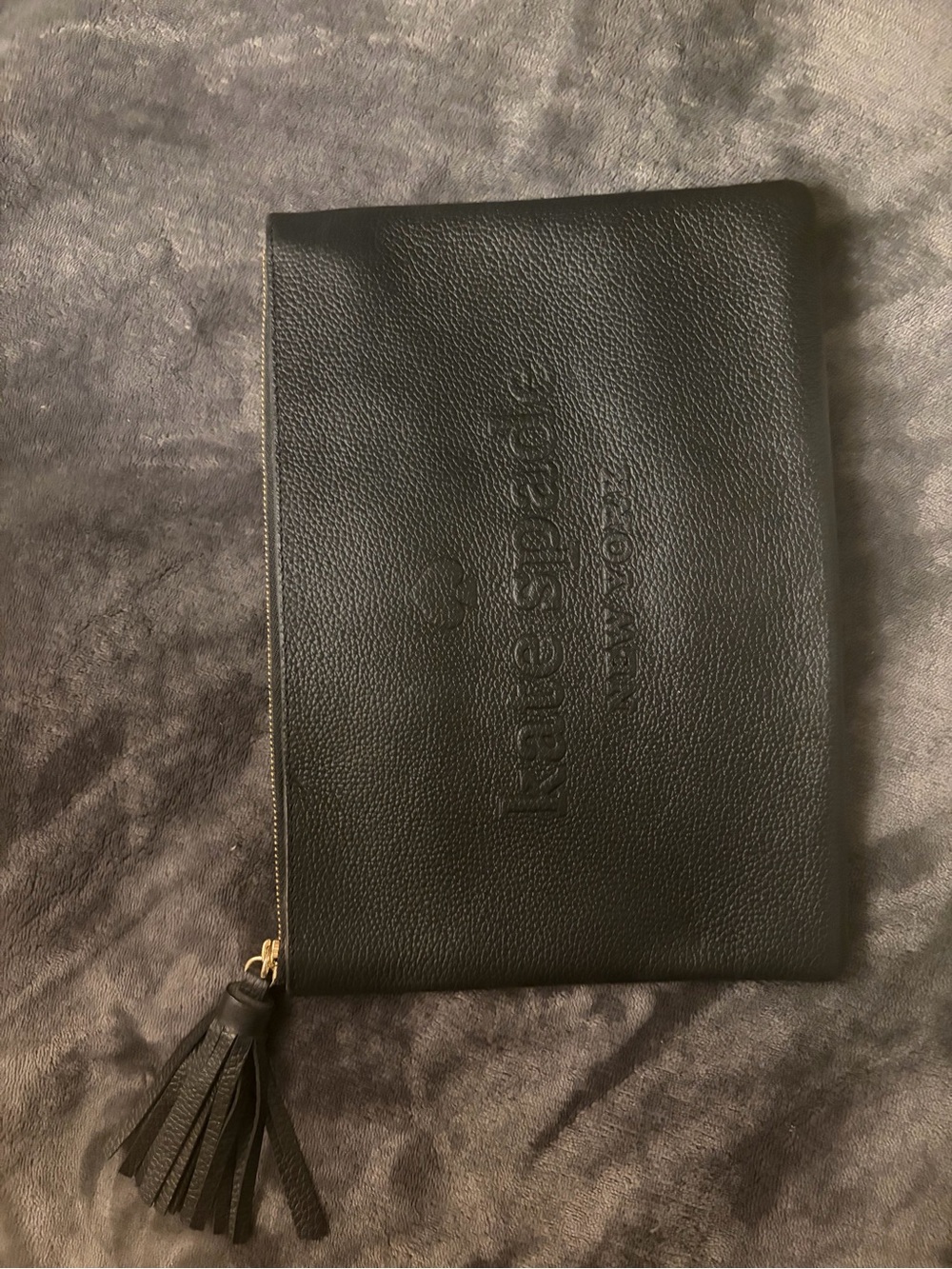 kate spade Black Leather Tassel Zip Clutch